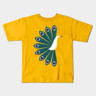 Ornamental Peacock on Yellow Kids T-Shirt